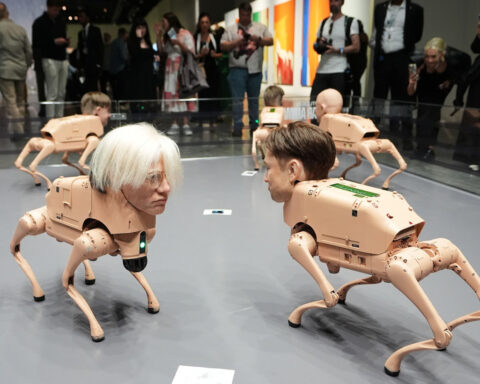 At Art Basel, Elon Musk, Andy Warhol and Jeff Bezos reimagined as robotic, picture-pooping dogs