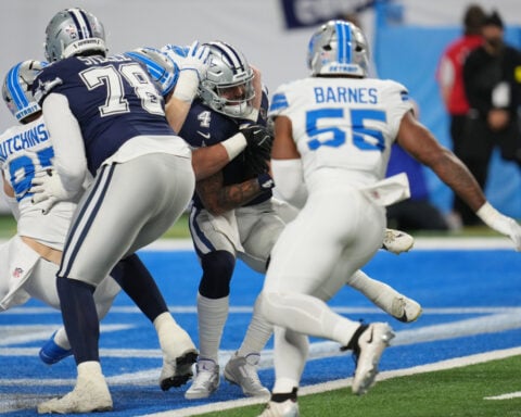 Jahmyr Gibbs rushes for 3 TDs and Lions get much-needed 44-30 win over Cowboys