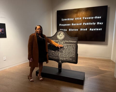 Bullet-pocked marker memorializing 1918 lynching goes on display in Atlanta