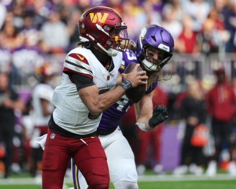 QB Jayden Daniels out again for Commanders after landing hard on previously injured left elbow