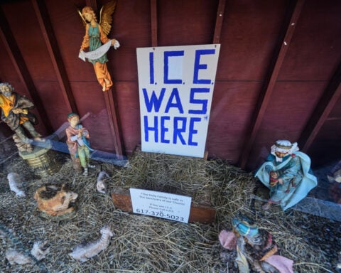 Church Nativity scenes add zip ties, gas masks and ICE to protest immigration raids