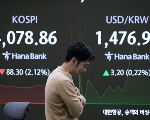 Asian shares slip after Wall Street logs its worst day in 3 weeks