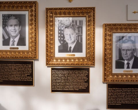 Trump writes partisan plaques for predecessors in his newly installed Presidential Walk of Fame