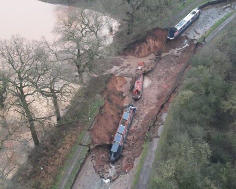 Massive sinkhole in England swallows canal boats, sparking rescue operation