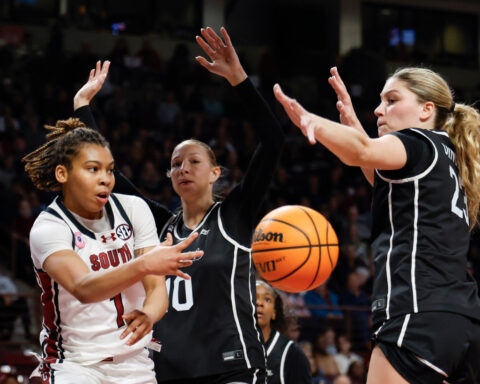 Tessa Johnson and Madina Okot score 18 points each as No. 3 South Carolina beats Providence 96-55