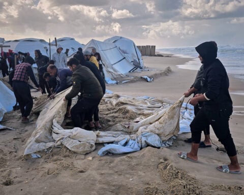 Winter rain floods Gaza camps as Netanyahu heads for US meeting