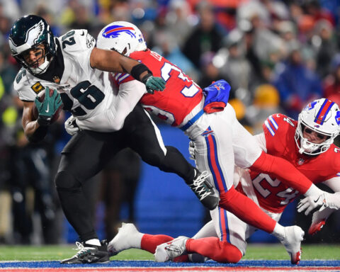 Eagles hang on to beat Bills 13-12 when Josh Allen misses an open Khalil Shakir on 2-point try