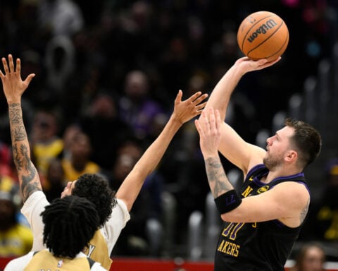Luka Doncic has a triple-double (26 points, 11 assists, 10 rebounds) before halftime as Lakers roll
