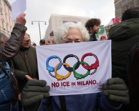Demonstrators in Milan protest ICE unit at Winter Olympics
