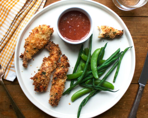 Snack like a pro on Super Bowl Sunday with Panko-crusted chicken strips and game-changing sauce