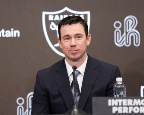 Raiders introduce new coach Klint Kubiak with a nod to their storied past
