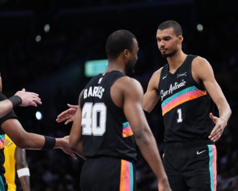 Victor Wembanyama scores 37 of 40 in 1st half, leading Spurs to 136-108 win over short-handed Lakers