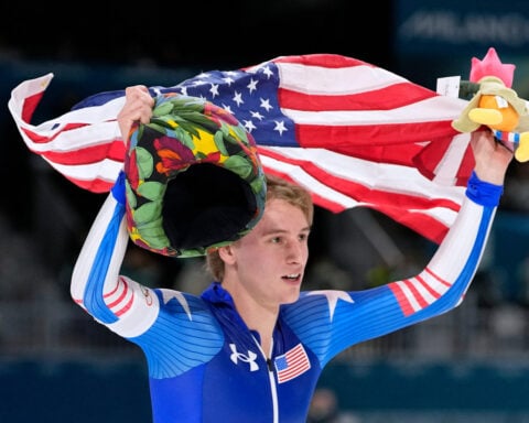 Jordan Stolz opens his bid for 4 golds by winning the 1,000 meters in an Olympic-record time