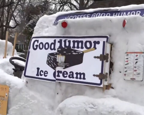 Ice cream truck made out of snow is raising money for a good cause