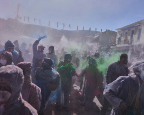'Flour war' erupts in Greek seaside town as revelers celebrate the start of Lent