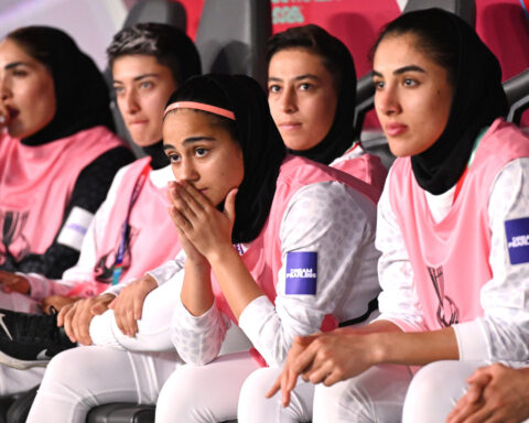 Iran player Sara Didar holds back tears responding to a war-related question at Women's Asian Cup