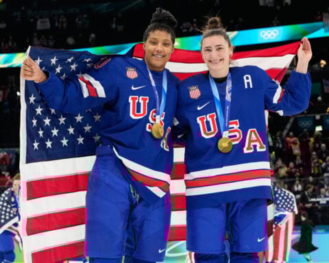 The victory lap for America's Olympic hockey champions quietly shed politics from the celebration