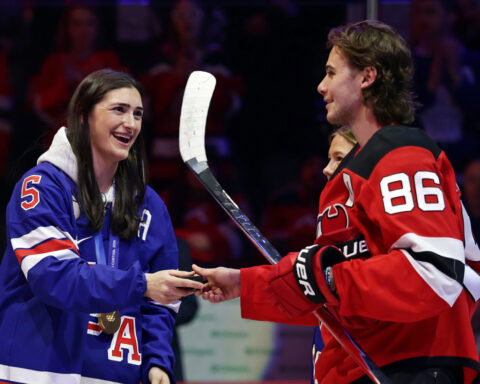 The victory lap for America's Olympic hockey champions quietly shed politics from the celebration