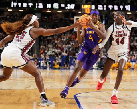 Raven Johnson's 22 points lift No. 3 South Carolina past No. 6 LSU 83-77 in SEC Tournament semis