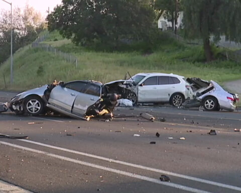 3 people hospitalized after car is torn in half in high-speed crash