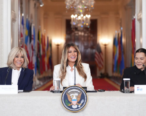 Melania Trump shares the spotlight with a robot at an education and technology event