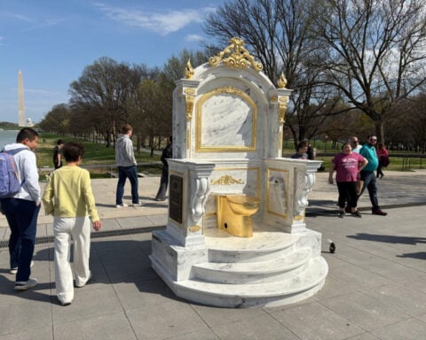 Why is there a golden toilet on the National Mall?