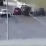 Law enforcement cruiser rolls over during pursuit on freeway