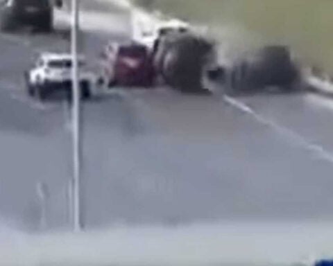 Law enforcement cruiser rolls over during pursuit on freeway