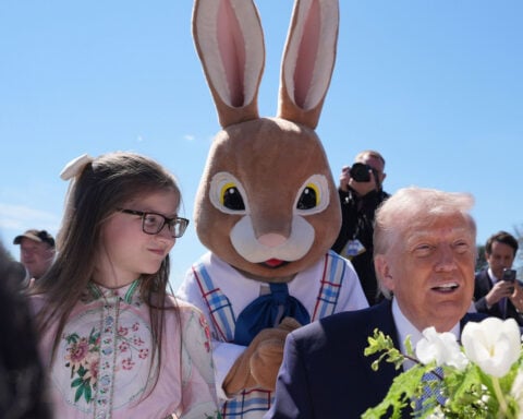 With the Easter Bunny at his side, Trump won’t stop talking about Iran