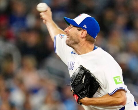 Blue Jays RHP Scherzer leaves start against Dodgers after two innings because of forearm tendinitis