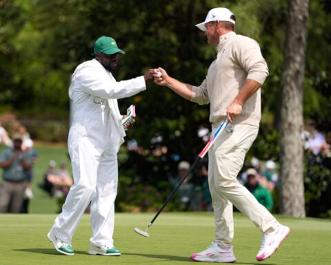 Kevin Hart and Jason Kelce are among the celebrity caddies at Augusta National's Par 3 Contest