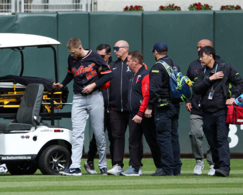 Tigers' Parker Meadows hospitalized after head-to-head outfield collision with teammate Riley Greene
