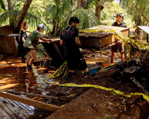 Over a month’s worth of rain has fallen on parts of Hawaii as a storm threatens flooding