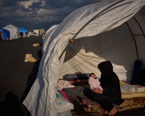 A baby born in a tent on a Beirut roadside struggles to survive, her family displaced by war