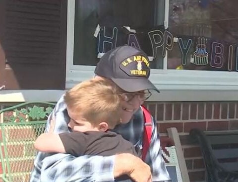 Veteran known for waving at school buses gets special birthday surprise