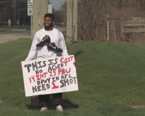 Former Eastern Michigan football player stands outside Lions facility, asks for chance on the field