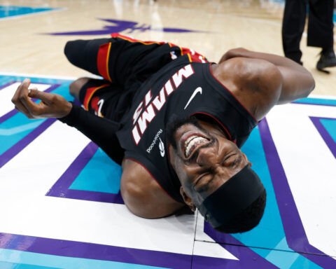 Bam Adebayo injured after LaMelo Ball trips him. Heat coach says Ball should have been ejected