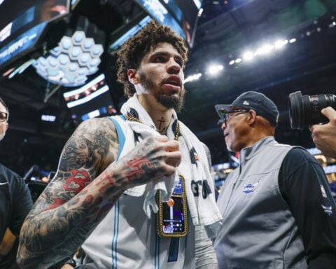 LaMelo Ball punches team mascot Hugo twice after Hornets knock Heat out of play-in tournament
