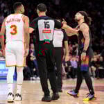 CJ McCollum leads a late rally as the Hawks stun the Knicks 107-106 to tie their series at 1-1