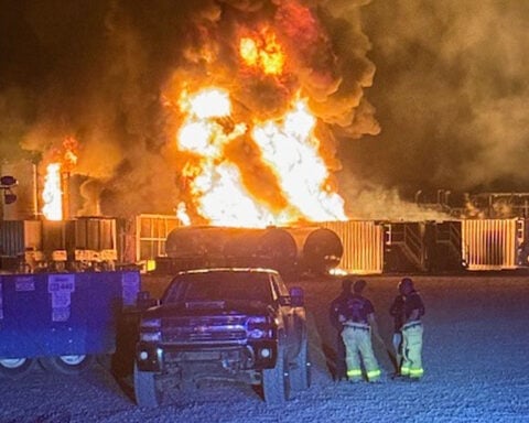 A well site explosion triggers a large fire and evacuations in Texas, but no injuries
