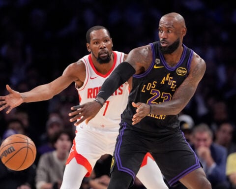 LeBron scores 28, leads short-handed Lakers past Durant's Rockets again 101-94 for 2-0 series lead