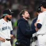 Line drive gets lodged in Mariners pitcher Logan Gilbert's jersey