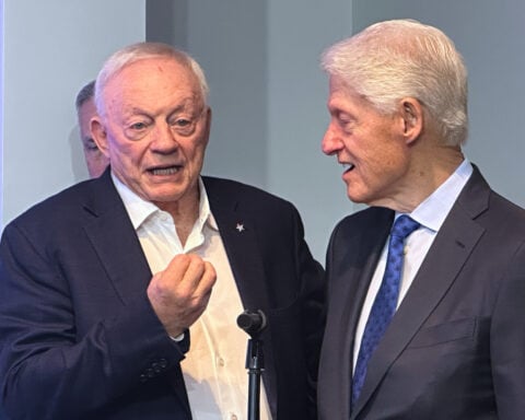 Jerry Jones shares a moment with old friend Bill Clinton as Cowboys prep for NFL draft
