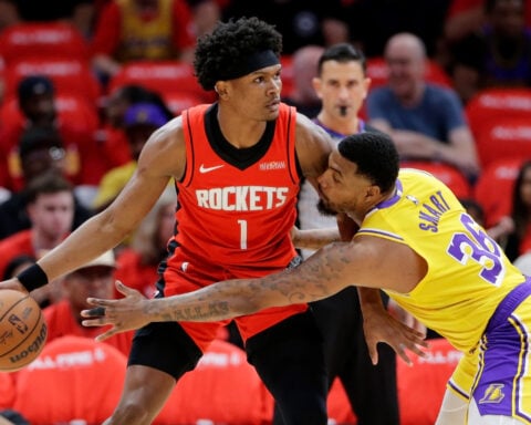 James makes tying 3 as Lakers storm back late, win in OT and take a 3-0 series lead over the Rockets