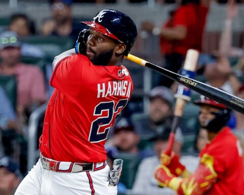 Braves CF Harris scratched from the lineup, then comes through as pinch-hitter vs Phillies