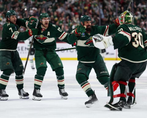 Boldy's deflection late in 1st OT lifts Wild past Stars 3-2 to tie series at 2