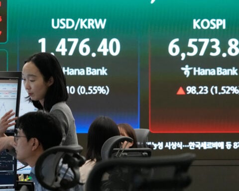 Asian shares are mixed and oil gains more than $1 as Iran talks remain in flux