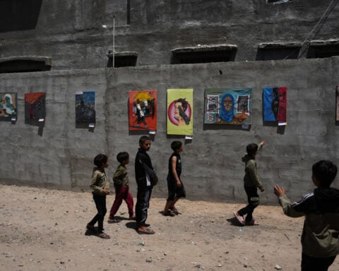 Young Palestinian artists in Gaza exhibit their impressions of war as a fragile ceasefire holds