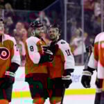 Cam do! Flyers are sky high after York scores OT winner, launches stick into stands and beat Pens