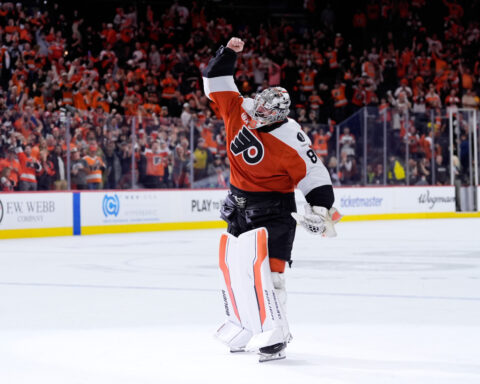 Cam do! Flyers are sky high after York scores OT winner, launches stick into stands and beat Pens